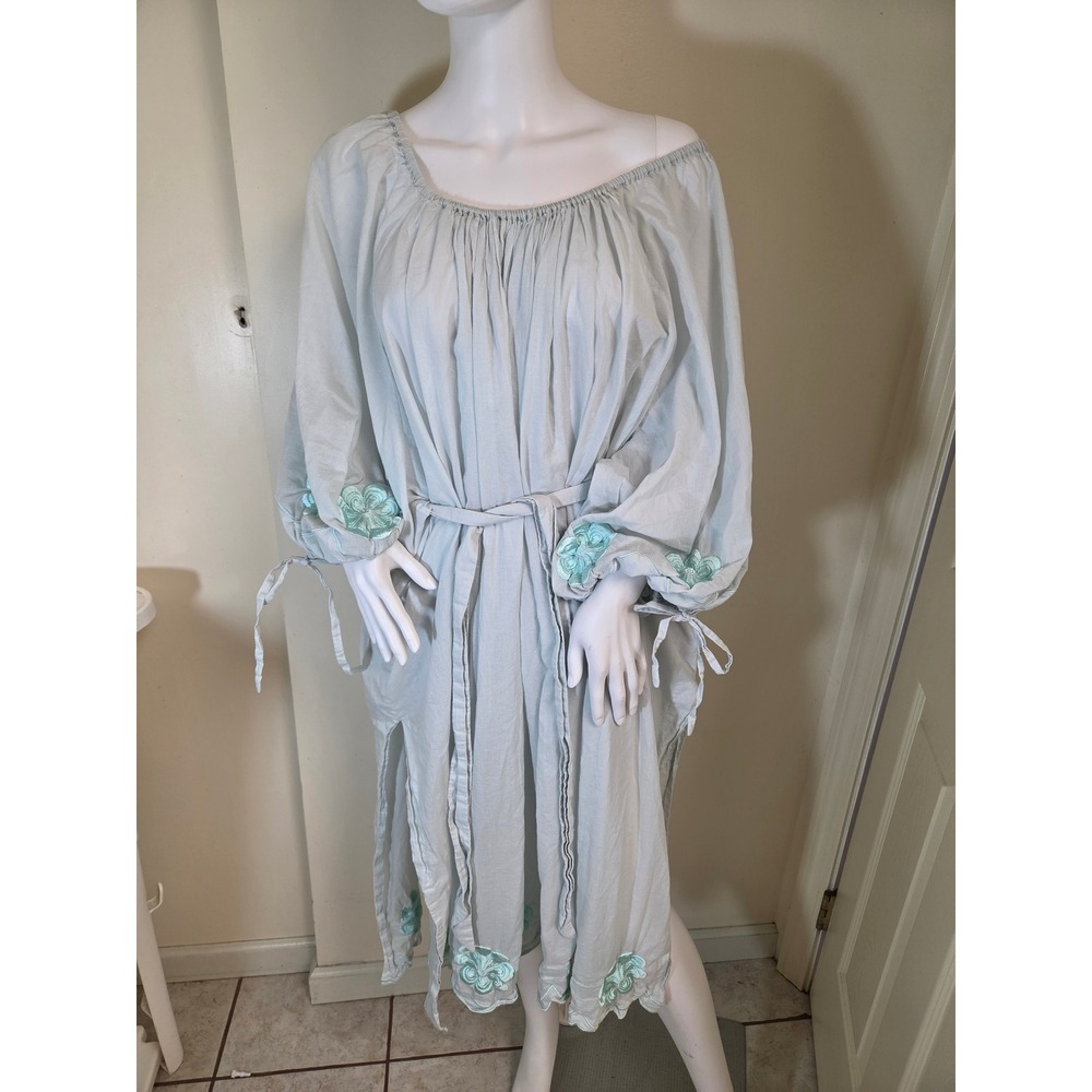 Innika Choo Blue Cotton Embroidered Off Shoulder Smock Dress Size One Floral